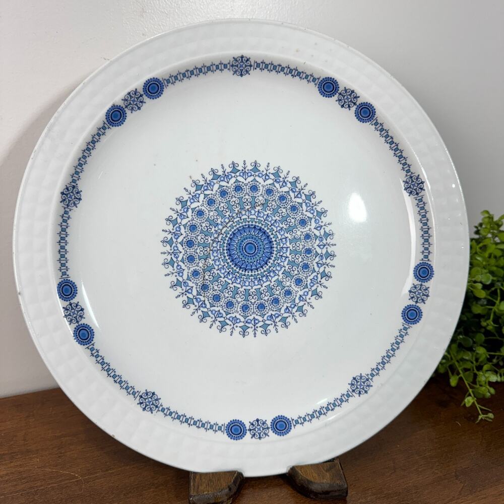 Vintage Pontesa Spain Ironstone Blue Geometric Dinner Plate 10" R80